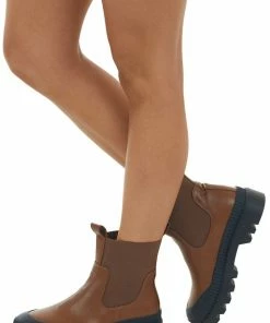 Intouch Footwear Shoes Spice Brown Faux Leather Elastic Panel Booties