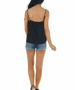 Entro Black Lace Trim V Neck Woven Cami Tank Top 33 Entro Black Lace Trim V Neck Woven Cami Tank Top