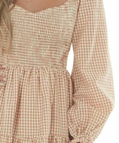 FSL APPAREL Dresses Cream And Rust Long Peasant Sleeve Dress