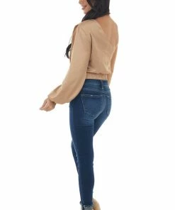 Do + Be Nude One Shoulder Satin Crop Blouse With Lace Tops