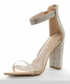 CJ Shoes Rose Gold Metallic Rhinestone Strappy Heels
