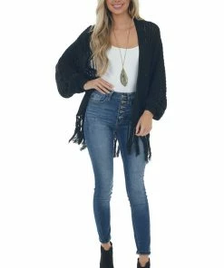 Fantastic Fawn Tops Black Long Sleeve Open Front Cardigan