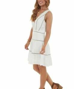 BiBi Ivory Swiss Dot Sleeveless Short Woven Dress