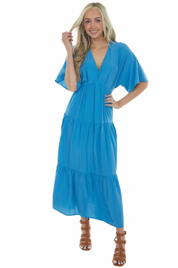 Entro Dresses Sapphire V Neck Tiered Woven Maxi Dress 11 Entro Dresses Sapphire V Neck Tiered Woven Maxi Dress
