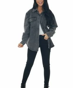 Blu Pepper Outerwear Faded Black Denim Button Front Jacket