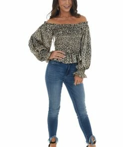 Entro Champagne Leopard Print Long Sleeve Woven Top Tops 29 Entro Champagne Leopard Print Long Sleeve Woven Top Tops