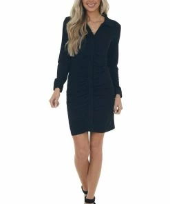 She + Sky Black Brushed Knit Long Sleeve Shirt Dress 32 She + Sky Black Brushed Knit Long Sleeve Shirt Dress