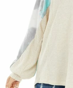 American Chic Tops Cream Waffle Knit Long Sleeve Top With Tie Dye Detail 31 American Chic Tops Cream Waffle Knit Long Sleeve Top With Tie Dye Detail