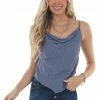 Blue Buttercup Tops Stormy Leopard Draped Neck Handkerchief Cami