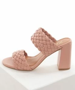 CCOCCI Shoes Rose Taupe Open Toe Strappy Heel With Woven Details