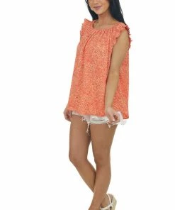 Hailey & Co Fire Dotted Ruffle Trim Cap Sleeve Blouse