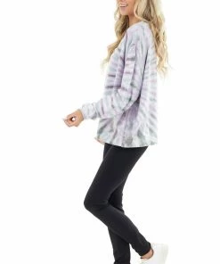 Easel Dusty Blue And Iris Purple Tie Dye Loose Fit Pullover