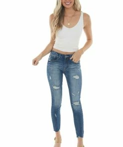 Special A Dark Wash Mid Rise Raw Hem Distressed Jeans Bottoms