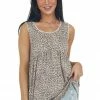 Hailey & Co Tops Latte Leopard Print Tank Top With Crochet Trim