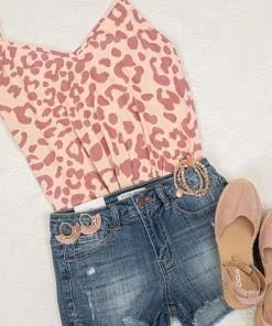BiBi Peach And Mauve Leopard Print Tank Top With V Neckline