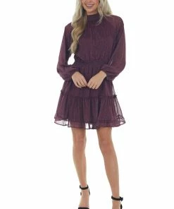 Peach Love Berry Ditsy Floral Smocked Mock Neck Dress