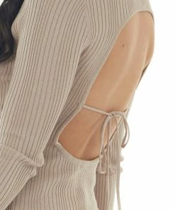 Emory Park Latte Ribbed Knit Top With Cut Out Back Tops