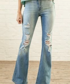 Cello Jeans Bottoms Light Wash High Rise Distressed Flare Jeans