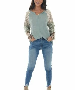 143 Story Faded Juniper Floral Colorblock Knit Top Tops