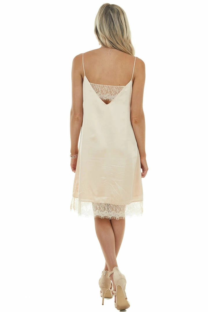 Davi & Dani Dresses Peach Spaghetti Strap V Neck Slip Dress With Lace Detail 17 Davi & Dani Dresses Peach Spaghetti Strap V Neck Slip Dress With Lace Detail