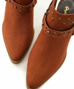 East Lion Corp. Dark Rust Faux Suede Mule Heel Studded Bootie Shoes 28 East Lion Corp. Dark Rust Faux Suede Mule Heel Studded Bootie Shoes