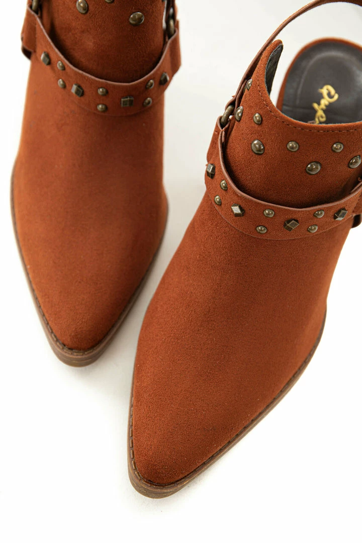 East Lion Corp. Dark Rust Faux Suede Mule Heel Studded Bootie Shoes 15 East Lion Corp. Dark Rust Faux Suede Mule Heel Studded Bootie Shoes