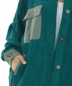 143 Story Deep Pine Contrast Oversized Corduroy Shacket Tops