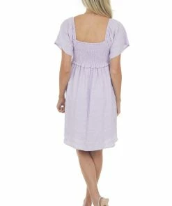 143 Story Lavender Smocked And Ruched Textured Dress Dresses