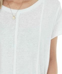 Davi & Dani White Flowy Knit Top With Raw Edge Seams Tops