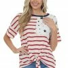 Hailey & Co Cranberry Striped Top With Black Star Contrast Tops 2 Hailey & Co Cranberry Striped Top With Black Star Contrast Tops