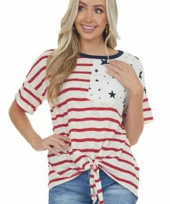 Hailey & Co Cranberry Striped Top With Black Star Contrast Tops