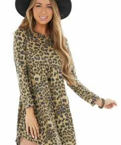 CollectiveRack Dark Beige Leopard Print Babydoll Dress With Pockets