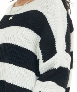 CY Fashion Tops Black Striped Long Sleeve Ribbed Sweater With Cuff Detail 33 CY Fashion Tops Black Striped Long Sleeve Ribbed Sweater With Cuff Detail