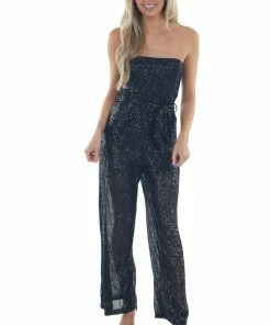 She + Sky Black Sequin Sleeveless Knit Jumpsuit