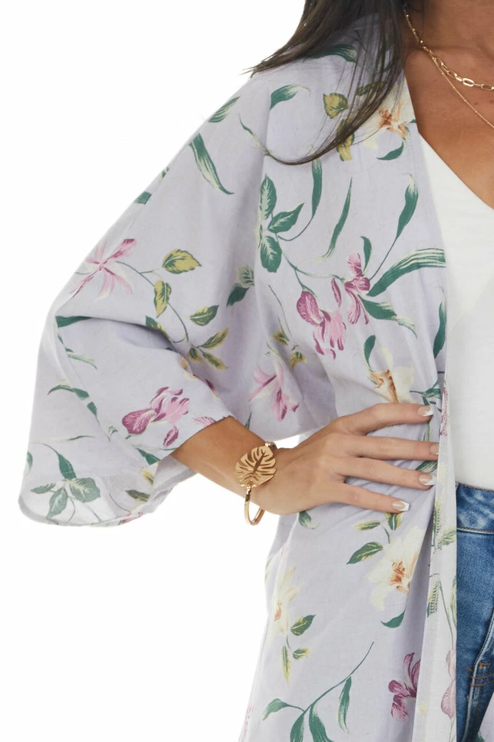 HEIMISH Lavender Floral Print Kimono With High Low Hem 10 HEIMISH Lavender Floral Print Kimono With High Low Hem