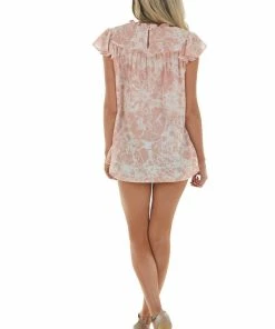 Hayden Dusty Blush Abstract Print Mock Neck Blouse Tops