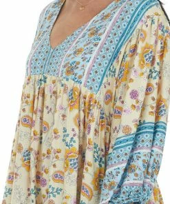 Ces Femme Buttercream Printed Puff Sleeve Babydoll Dress