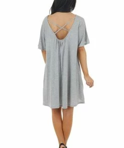 Lush Clothing Heather Grey Short Dress With Criss Cross Back Detail 28 Lush Clothing Heather Grey Short Dress With Criss Cross Back Detail
