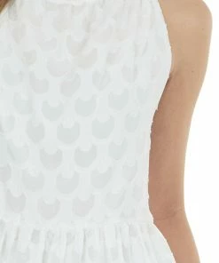 Sweet Lovely Dresses Ivory Jacquard Textured Tiered Dress With Halter Neckline