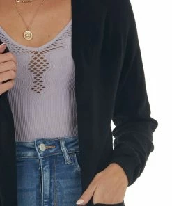 Style Melody Tops Black Longline Open Front Knit Cardigan