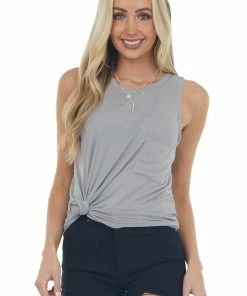 Style Melody Steel Lightweight Sleeveless Knit Top With Pocket Tops