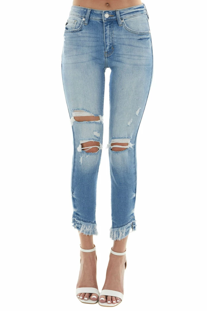 KanCan Medium Wash High Rise Tiered Frayed Hem Jeans Bottoms 7 KanCan Medium Wash High Rise Tiered Frayed Hem Jeans Bottoms