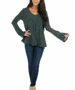 143 Story Dark Green Long Sleeve Top With Silver Thread Details