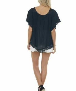 Davi & Dani Black Square Neck Blouse With Lace Details Tops 16 Davi & Dani Black Square Neck Blouse With Lace Details Tops
