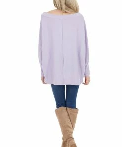 Veveret Tops Lavender Oversized Boat Neck Top With Long Dolman Sleeves