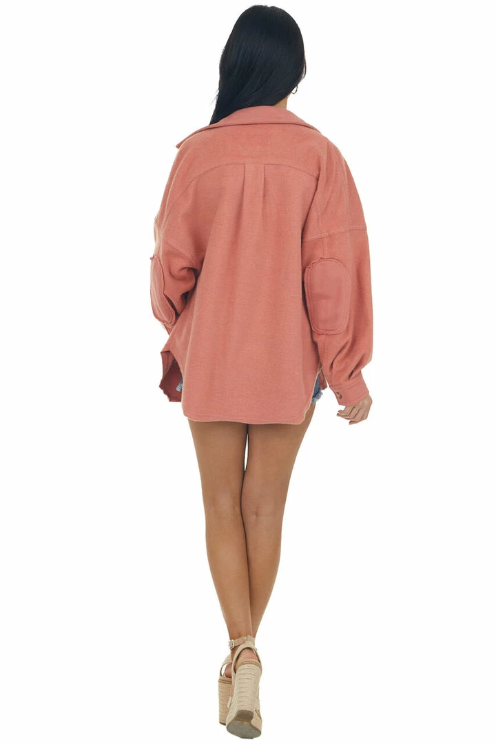 Cezele Terracotta Button Up Oversized Shirt Jacket Tops 17 Cezele Terracotta Button Up Oversized Shirt Jacket Tops