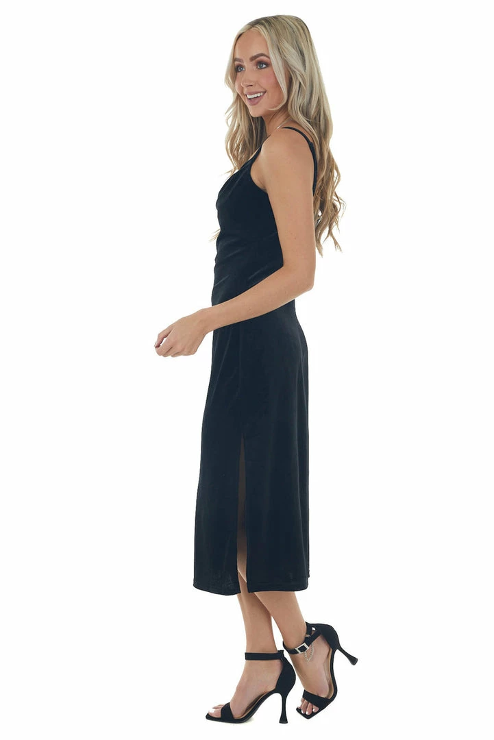 She + Sky Dresses Black Cowl Neck Sleeveless Velvet Midi Dress 17 She + Sky Dresses Black Cowl Neck Sleeveless Velvet Midi Dress