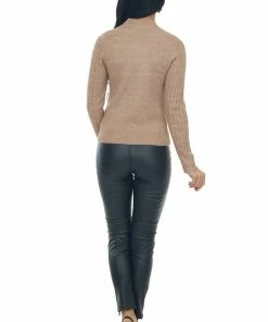Lush Clothing Latte Cable Knit Sweater With Chest Cut Out Tops
