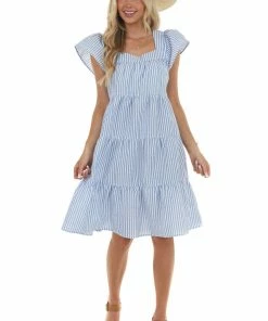 Ces Femme Dresses Dusty Blue Striped Babydoll Tiered Short Dress 15 Ces Femme Dresses Dusty Blue Striped Babydoll Tiered Short Dress