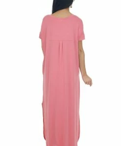 ZENANA Dresses Punch Short Sleeve Maxi Dress With Side Slits